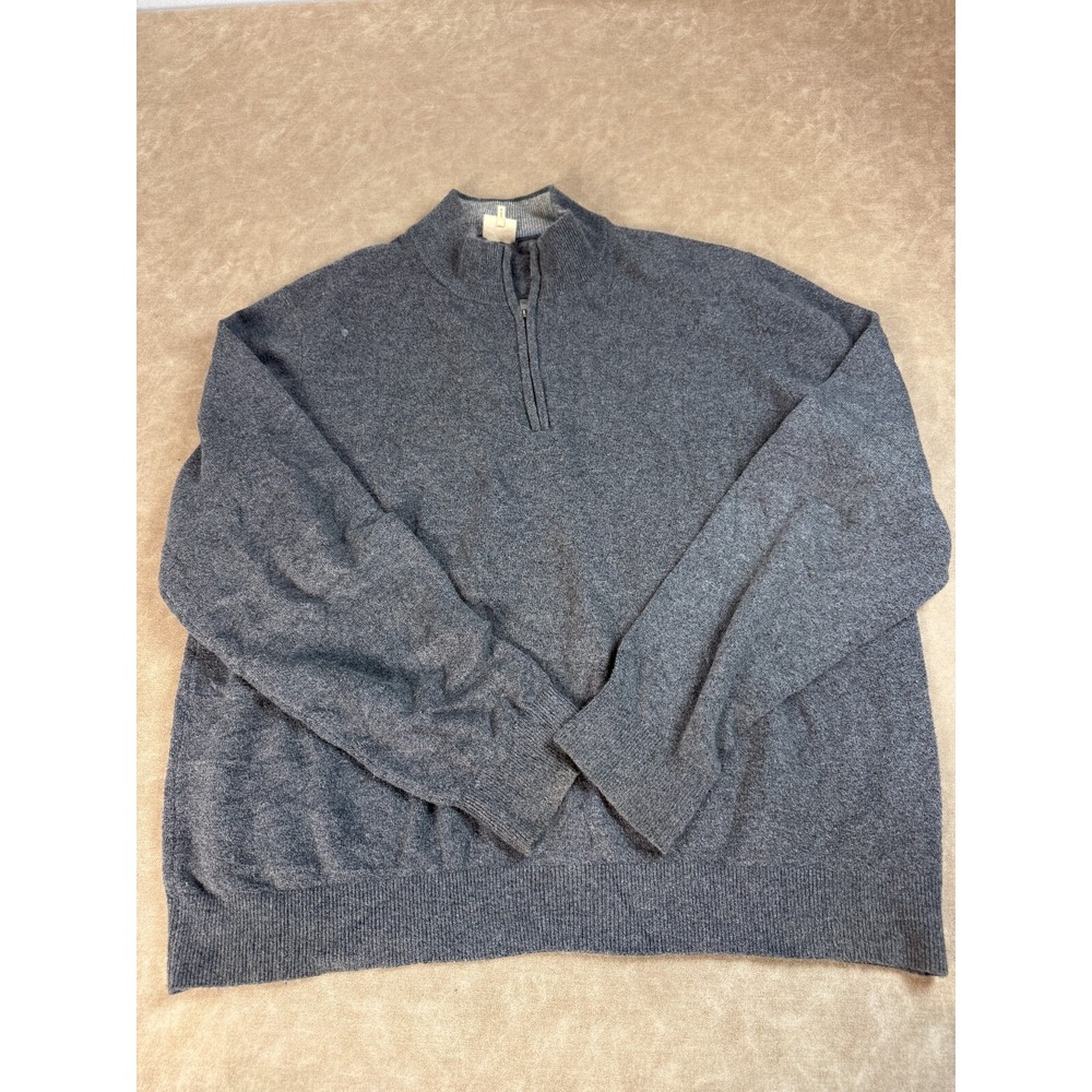 Faherty Brand Men Quarter Zip Cotton Blend Long Sleeve Pullover Gray Sweater 2XL